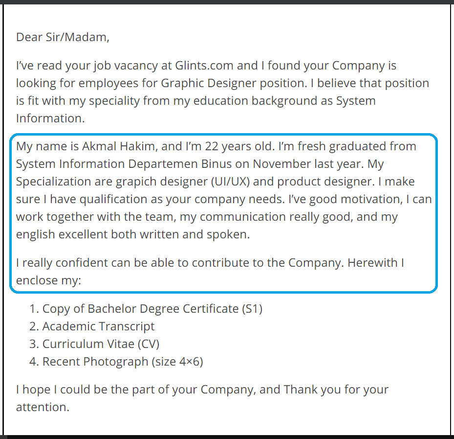 Contoh Lamaran Kerja 1