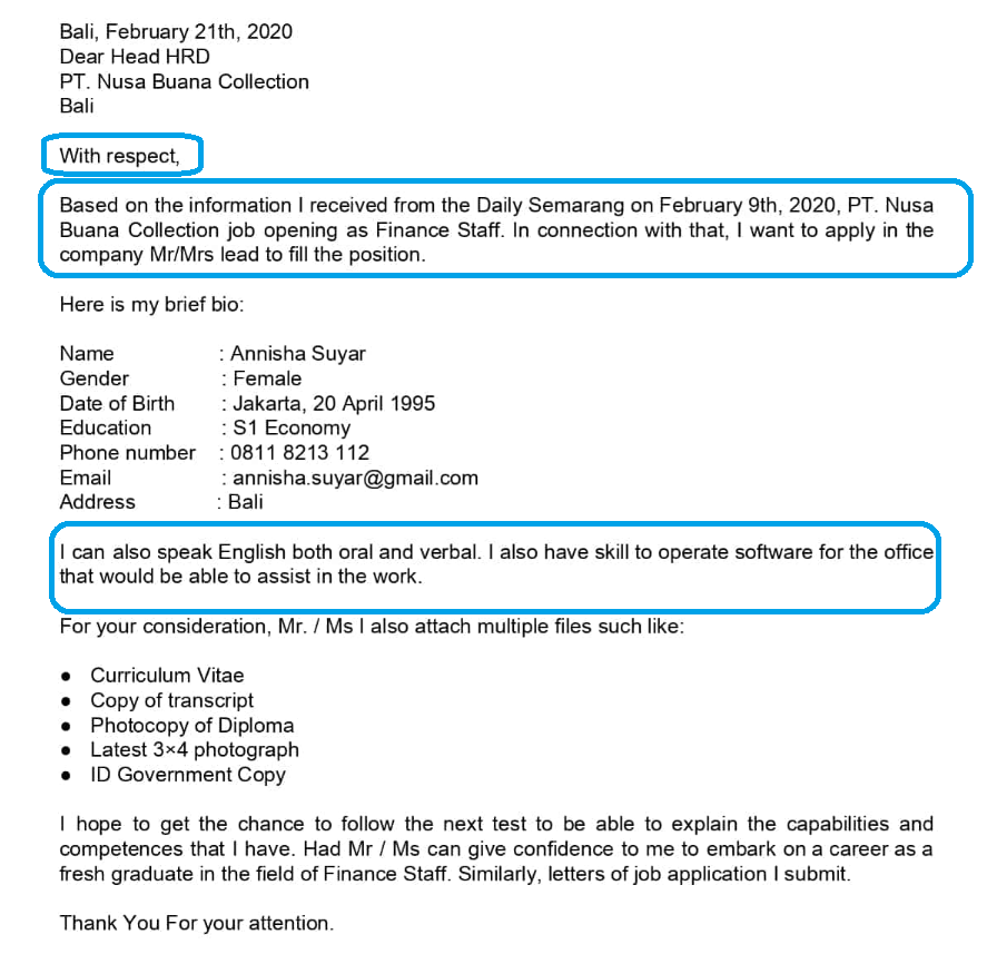 Contoh Lamaran Kerja 2