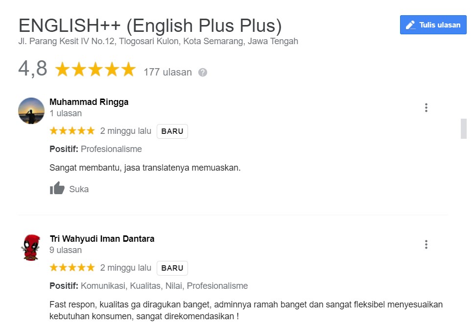 Testimoni Jasa Translate dan Proofread