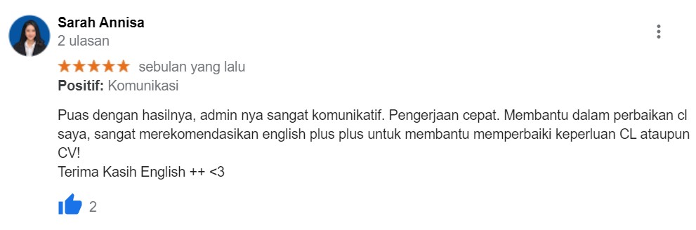 Testimoni Jasa Cover Letter 2