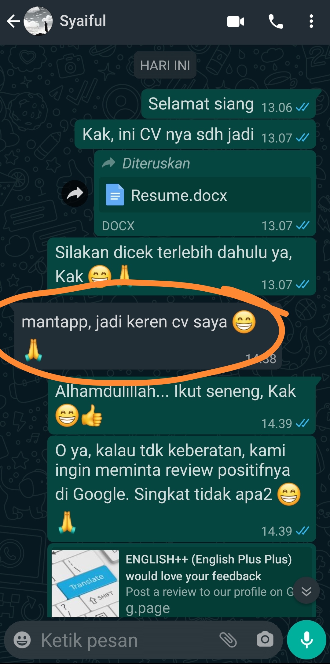 Testimoni Jasa Cover Letter 0