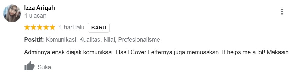 Testimoni Jasa Cover Letter 10