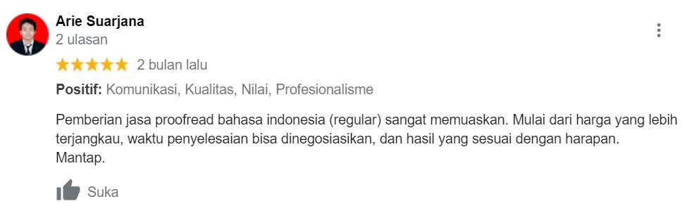 Testimoni Jasa Proofread Bahasa Indonesia 1