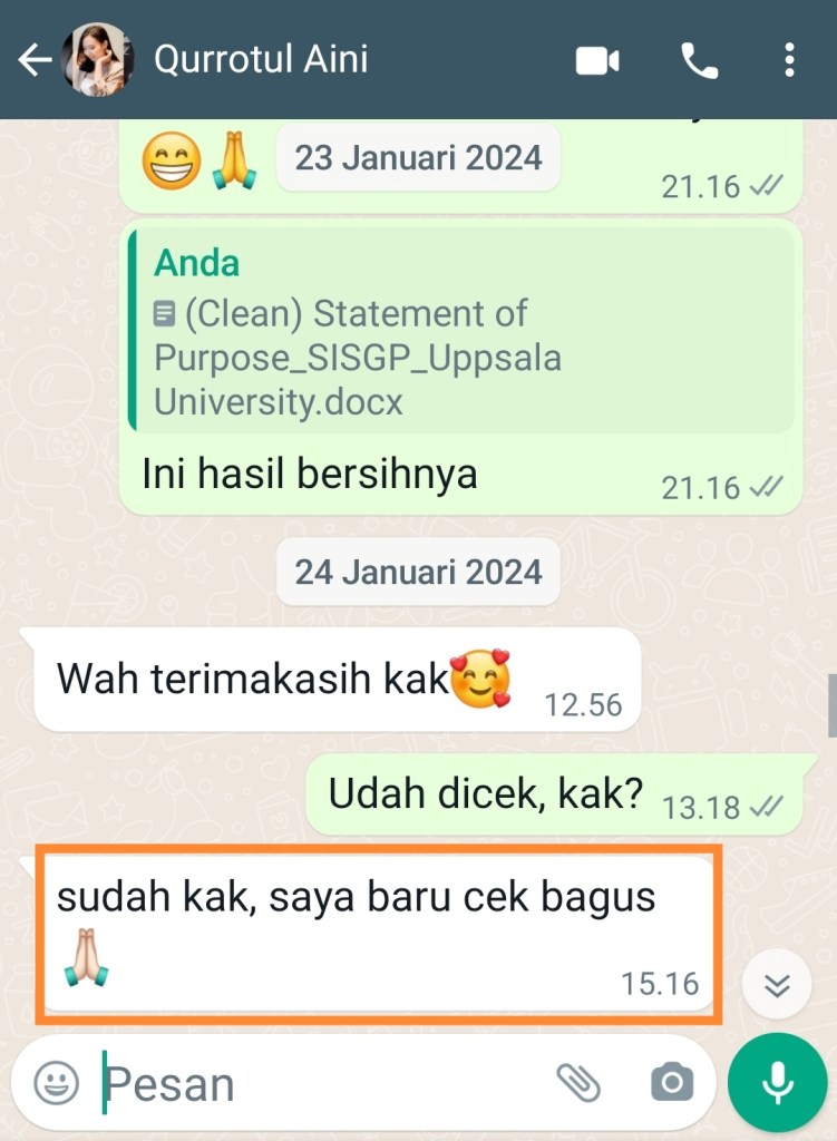 ENGLISH++ - Testimoni Jasa Proofread Esai Beasiswa