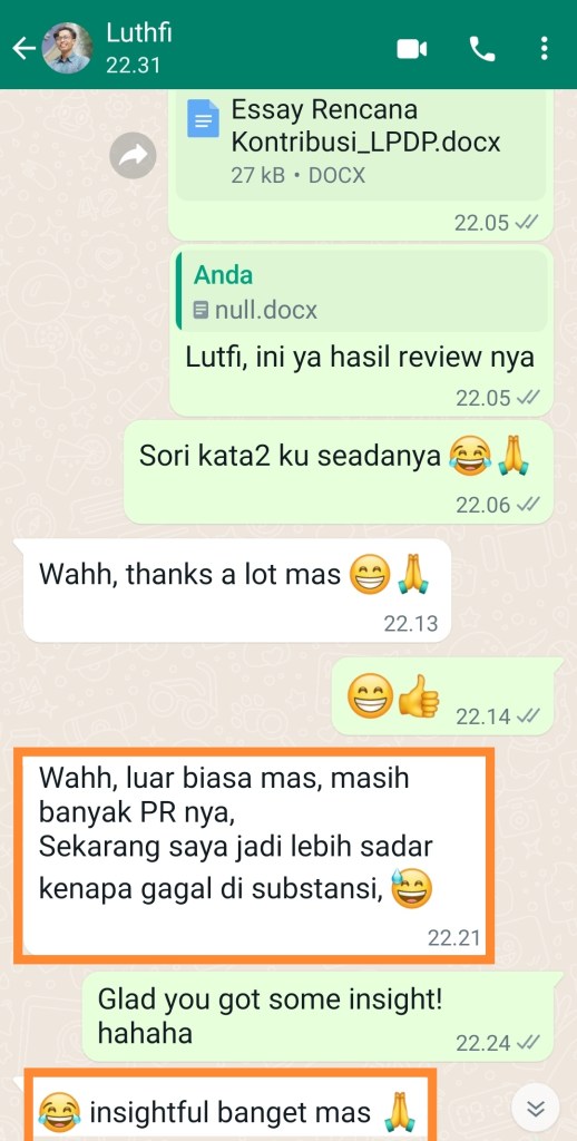 ENGLISH++ - Testimoni Jasa Proofread Esai Beasiswa